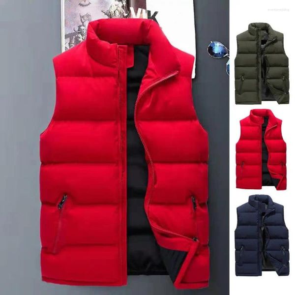 Coletes masculinos homens puffer colete resistente à água com colarinho zíper placket outono para sólido