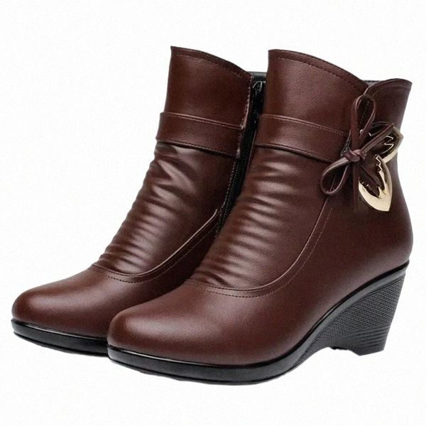Нескользящие удобные зимние ботинки, женская модная обувь на высоком каблуке на танкетке, женская обувь из натуральной кожи Z7BO #