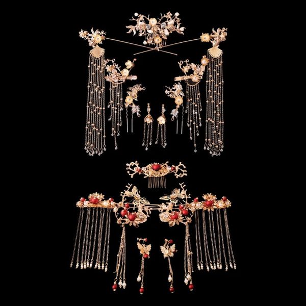 1 Set Sposa Retro Stile Cinese Ornamenti per capelli Nappa Han Accessori per abbigliamento Donna Copricapo da sposa Orecchini Set 240110