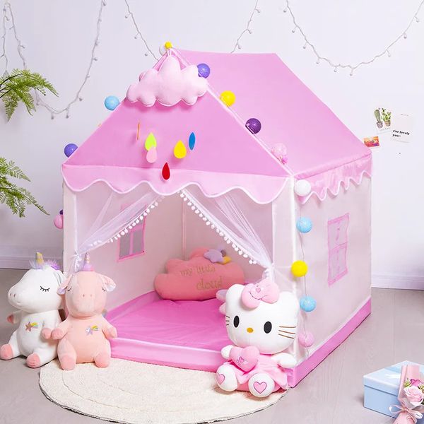 Crianças brinquedo tenda 1.35m grande wigwam dobrável tenda tipi bebê jogar casa meninas rosa princesa castelo decoração do quarto do bebê crianças presente 240110
