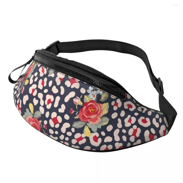 Поясные сумки с цветочным принтом в леопардовые пятна, винтажные розы, женская велосипедная сумка, забавный полиэстер