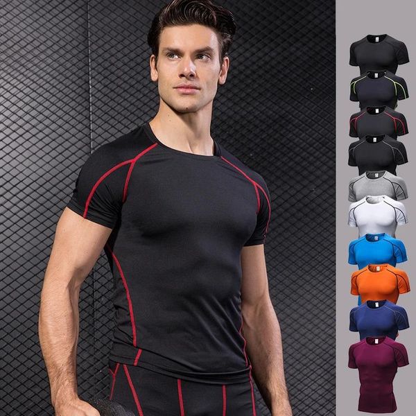 Conjuntos de compressão dos homens sob a camada base superior manga curta collants correndo camisas esportes tshirt musculação rash gards ciclismo jerseys