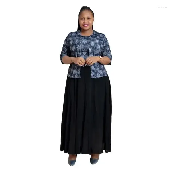 Etnik Giyim 2024 2xl-6xl Artı Boyut Kadınlar İçin Afrika Elbiseleri 3/4 Kollu Baskı Polyester Partisi Akşam Bodycon Elbise Ceket