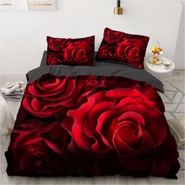 Bettwäsche-Sets Dream NS Rote Rose 3D-Blumen-Bettbezug-Set, Blumenbettwäsche, Doppelblatt-Tröster, Sommerdecke, King-Size-Größe