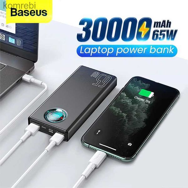 Handy-Powerbanks Baseus 65W Power Bank 30000 mAh 20000 mAh PD QC 3.0 Powerbank Schnellladung Tragbarer externer Akku für iPad iPhone 15 Pro LaptopL240111