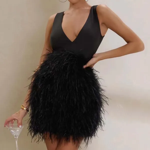 Freizeitkleider Damen Weste Haargummi Kleid Taille Abnehmen Ärmellos Federrock Eleganter Abschlussball Für Frauen Abend Herbst