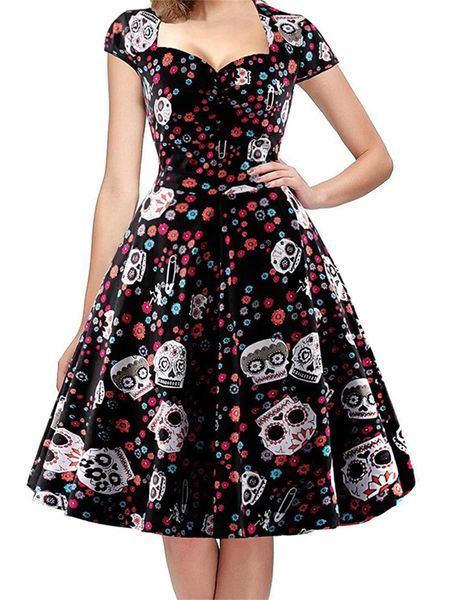 Vestidos hepburn pin up rockabilly vestidos vintage góticos vestidos de festa de crânio swing 50s 60s vestido mulheres emo alt roupas de halloween