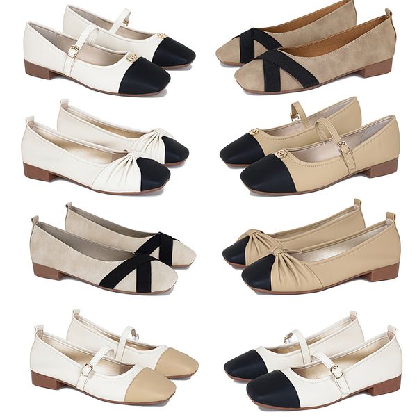 2024 scarpe da donna firmate primavera New Bow Beige nero Tacco basso Testa quadrata Bocca bassa Scarpe singole 36-41