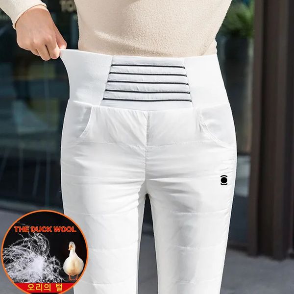 Damen-Golf-Daunenhose, hohe Taille, weiße Entendaunen, winddicht, für den Winter, dick, warm, wasserdicht, für Damen, Entenfedern, Golfhose 240111