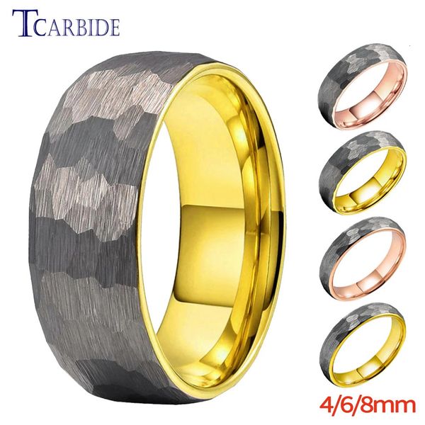 Anello da martello freddo da 468 mm da donna in due colori con fede nuziale in tungsteno a cupola spazzolato regalo unico per coppie 240110