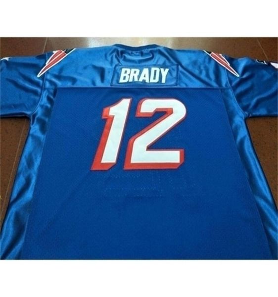 SirRare Men BRADY Jogo Desgastado Equipe Emitido Branco AZUL Real bordado College Jersey tamanho s4XL ou personalizado qualquer nome ou número jersey6173609