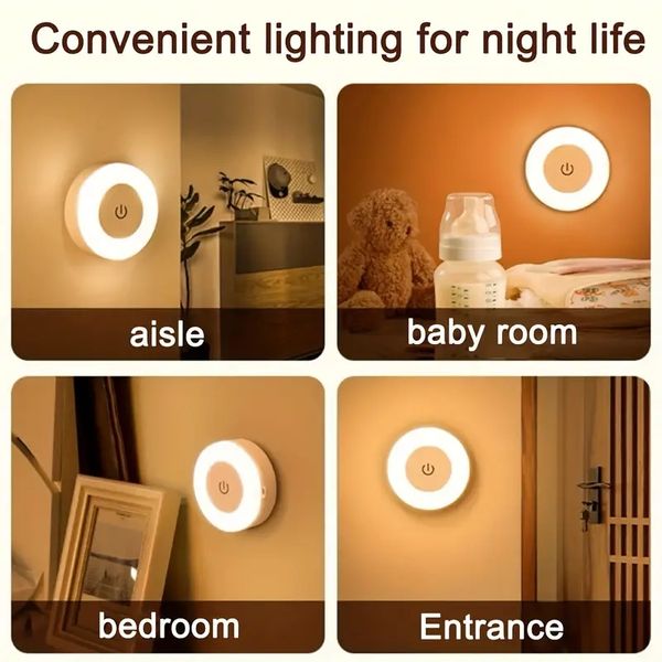 Luz noturna LED de toque de 1 unidade, luz decorativa de quarto, regulável, adequada para corredor, quarto, banheiro, sala de estar, guarda-roupa, armário (luz quente/luz branca)