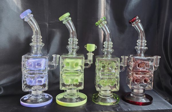 Neue einzigartige Bong-Wasserpfeife, beste 14-mm-Suqare-Riesenrecycler-Glasbong-Wasserpfeife, Öl-Gig, 12,5-Zoll-Big-Bubbler, Mobius Matrix Sidecar Heady