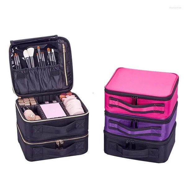 Borse per cosmetici Borsa per trucco in nylon Borsa per design a doppio strato Borsa per manicure con manico Organizer professionale per custodia per unghie