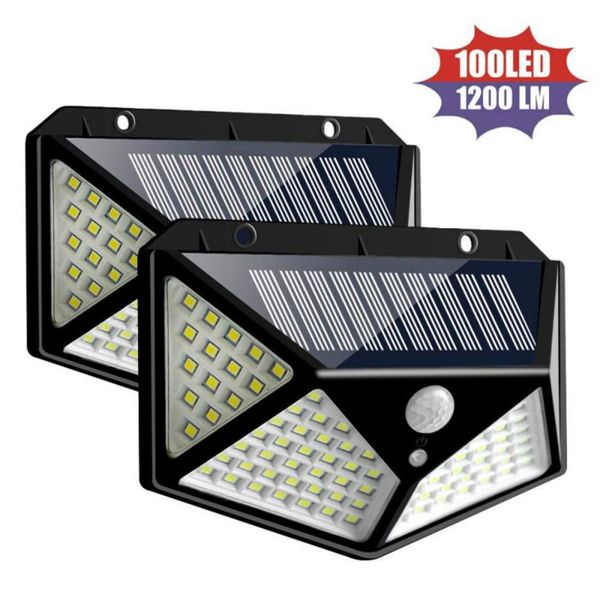 4 pz 100 LED Lampada da parete a energia solare PIR Sensore di movimento 3 Modalità di illuminazione Lampada solare Impermeabile Lampione da giardino Lampada da corridoio268S