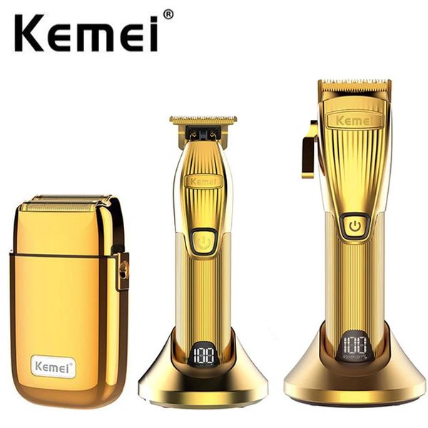 Trimmer Kemei Professional Barber Shop Haarschneidemaschine Kit 0 mm Trimmer Elektrorasierer Komplettes Haarschneideset Schnurloser/kabelgebundener Lithium-Clip