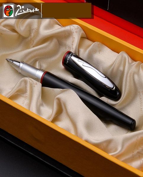 907 Glatter schwarzer und roter Tintenroller mit silbernem Clip, hochwertige Metall-Kugelschreiber mit Originaletui, Geschenkstift-Set3813788