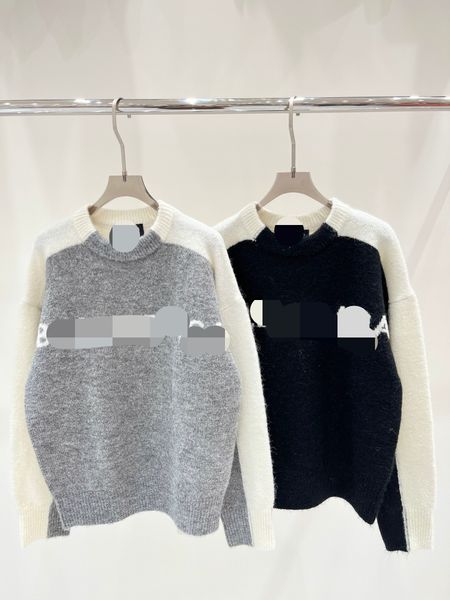 10002 2024 Подиум Весна-Лето Брендовый свитер в одном стиле Серый Черный с длинным рукавом с круглым вырезом Женская одежда Высокое качество Женская одежда qian