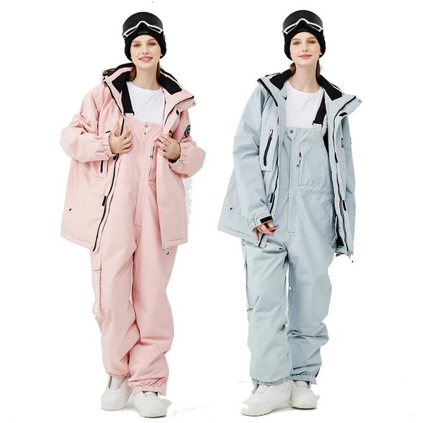 Модная мужская и женская зимняя одежда, водонепроницаемый лыжный костюм, комплект одежды для сноуборда, уличные костюмы, зимние куртки и нагрудники, брюки 240111