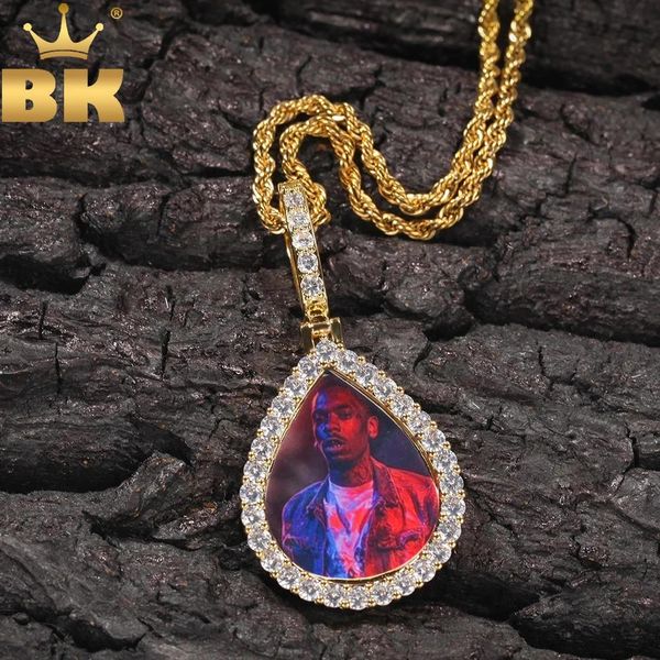 Collane TBTK Hiphop Waterdrip Frame a sospensione Nome foto personalizzato Solido Solido ghiacciato CZ Gioielli Rock Memory Fashion Fashion Fashion