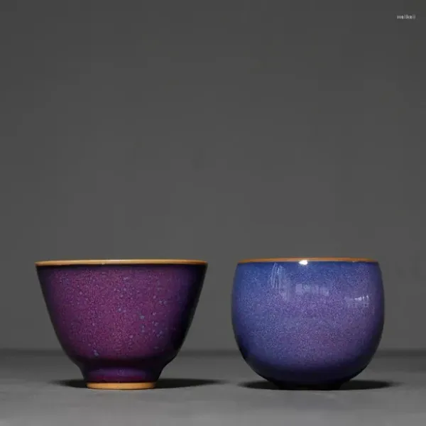 Tazze Tazza da tè in ceramica viola smaltata da 110 ml, ciotola da tè retrò tradizionale cinese pigmentata