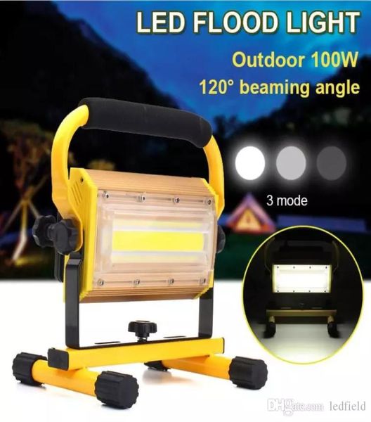 Holofote LED portátil regulável de 100W sem fio Luz de trabalho recarregável COB LED Holofote Spot para trabalho ao ar livre Lâmpada de acampamento Flood7693643