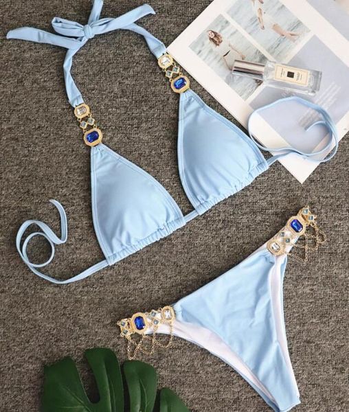 bellissimi costumi da bagno 2020 bikini sportivi set sexy fasciatura in cristallo con diamanti rosso diviso costumi da bagno da donna europei e americani Drop9149938