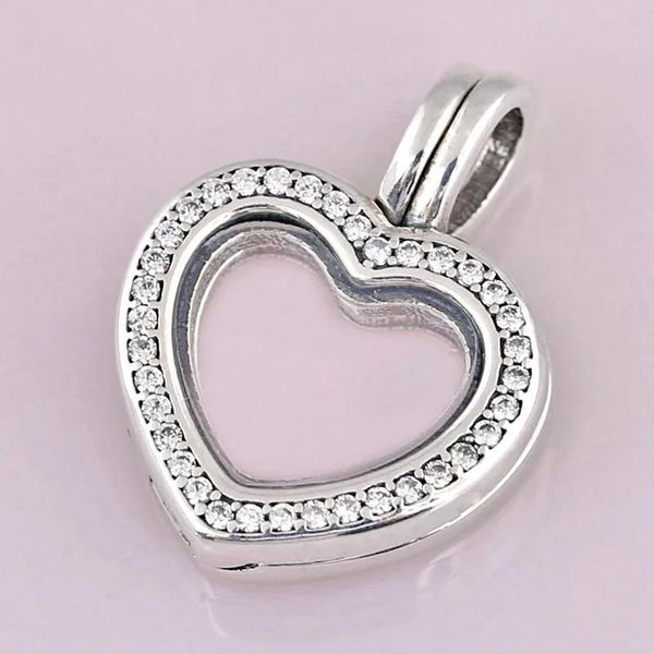 Conjuntos pequenos medalhões espumantes coração flutuante colar de cristal pingente para 925 prata esterlina grânulo charme pulseira europa diy jóias