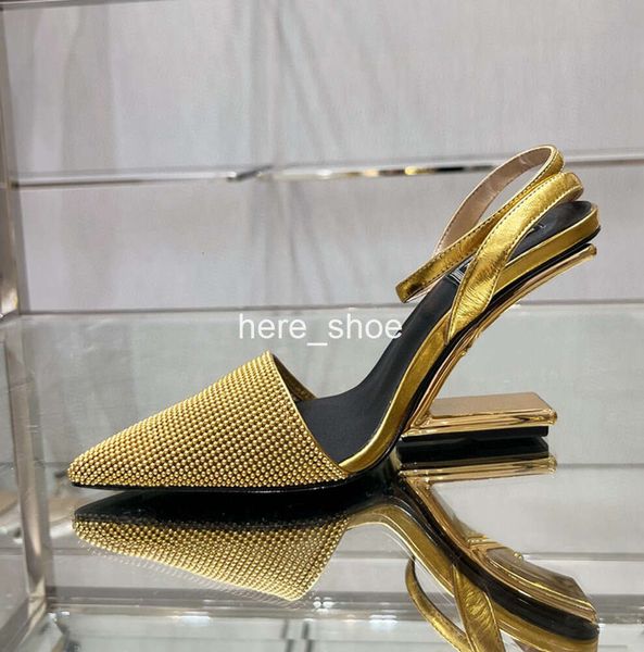 Luxus-Designer-Schuhe mit hohen Absätzen, weiblich, sexy, Baotou-Faden, Schnalle, hohle Absätze, High-End-formelle Sandalen, Gold, 8 cm, Kleidspitze