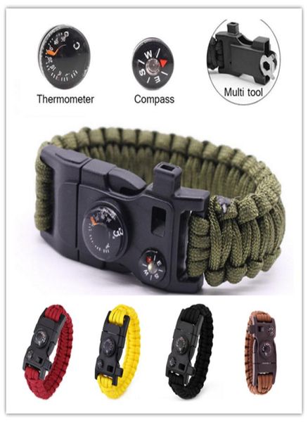 Kompassleutel Thermometer 15In1 Survival Armband Multifunctioneel Militair Noodsituatie Camping Redding EDC Armband Escape Tactisch W6393908