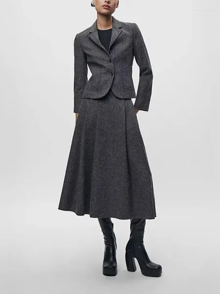 Abiti da lavoro Autunno e inverno Blazer minimalista da donna in misto lana Gonna longuette impiombata a vita alta