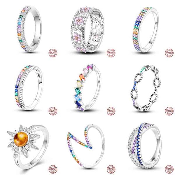 2023 real 925 prata esterlina colorido flor do sol zircão cúbico anéis brillion para mulheres casamento noivado aniversário jóias presente