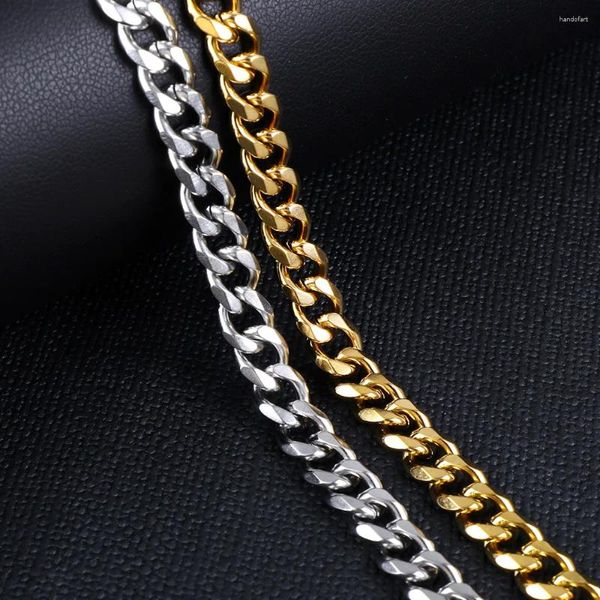 Ketten Kubanische Gliederkette Halskette Mode Langes Seil Stanless Stahl Goldfarbe Für Frauen Männer Schmuck Halsband Kein Verblassen Bijoux