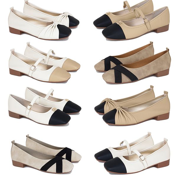 2024 Designer-Damenschuhe New Bow Colored Beige Black Low Heel Square Head Single Shoes 36-41