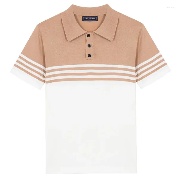 Polos masculinos 2024 casual camisa polo de malha retalhos botão para baixo lapela manga curta camiseta para homem respirável M-3XL roupas de luxo