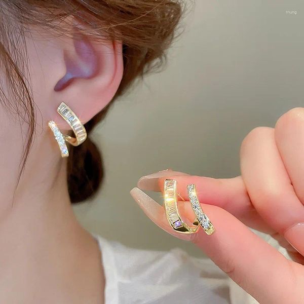 Ohrstecker MENGJIQIAO Mode Zarte Zirkon U-förmige Geometrische Für Frauen Mädchen Minimalistischen Ohrring Brincos Schmuck Geschenke