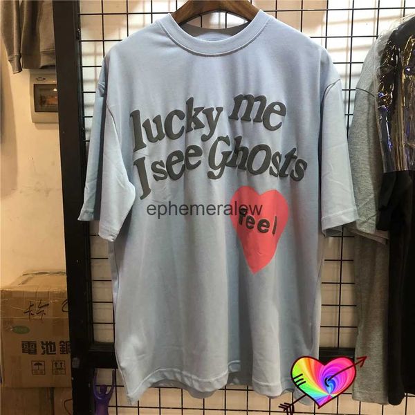 Herren-T-Shirts Hellblaues Me-T-Shirt Männer Frauen Hip Hop I See Ghost T-Shirt Red Heart Print Tops Hip Hop W Kurzärmeliges kurzärmeliges T-Shirt