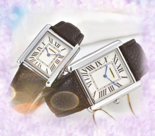Casal feminino masculino relógio de moda caixa de aço inoxidável pulseira de couro relógio dia data quadrado preto mostrador branco movimento de quartzo ultrafino todo o crime relógio de pulso legal