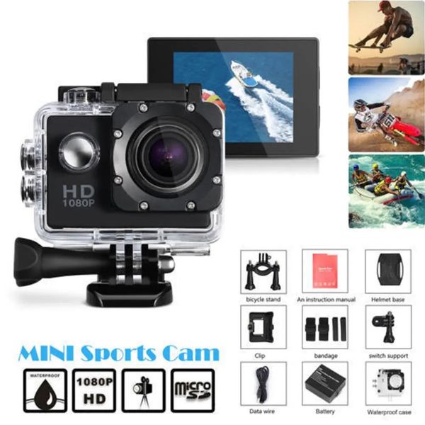 Borse Hd 1080p Azione sportiva Impermeabile Macchina fotografica per registrazione subacquea Full Hd Cam Videoregistratore per esercizi estremi Videocamera Fotocamera digitale