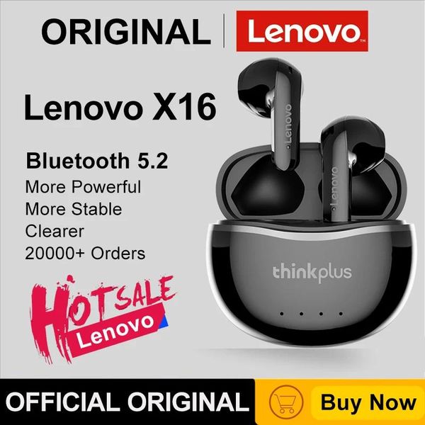 Наушники 2022 Новый оригинальный Lenovo X16 наушники Bluetooth 5.2 Tws Беспроводные наушники стерео спортивные наушники с двойным HD -микрофоном