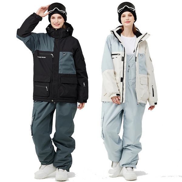 2024 Uomo Donna Abbigliamento da neve Tuta da sci impermeabile Set Abbigliamento da snowboard Costumi da esterno Giacche invernali e pantaloni con bretelle 240111