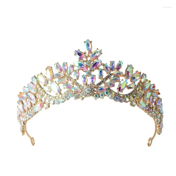 Fermagli per capelli Barocco Oro AB Colore Cristallo Diademi da sposa Corona di strass Spettacolo Prom Diadema Velo Accessori da sposa Copricapo