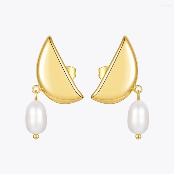 Baumelnde Ohrringe ENFASHION Half Moon Drop mit natürlicher Perle Goldfarbe Ohrring für Frauen 2024 Geschenk Modeschmuck Pendientes E201213