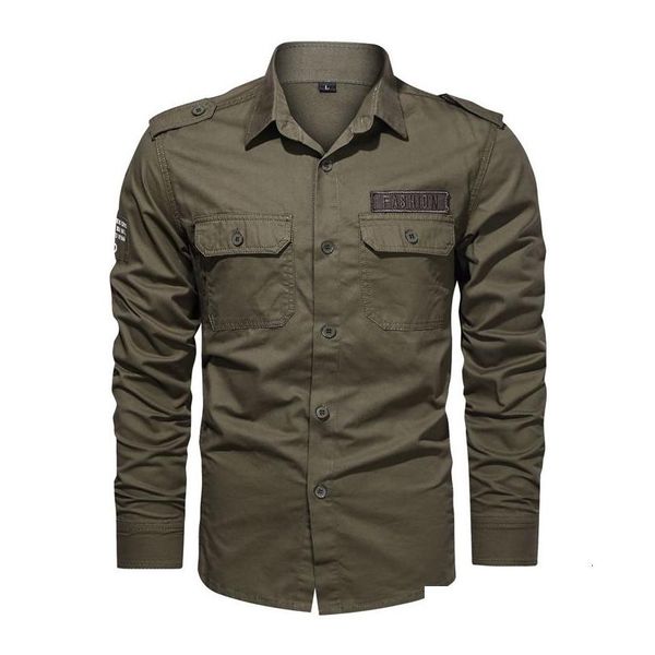 Männer Casual Hemden Herren Mode Herbst Frühling Kleidung Grün Schwarz Fracht Militär Marke Für Lange Ärmel Bluse Übergröße 5XL 6XL Dro Dhgze