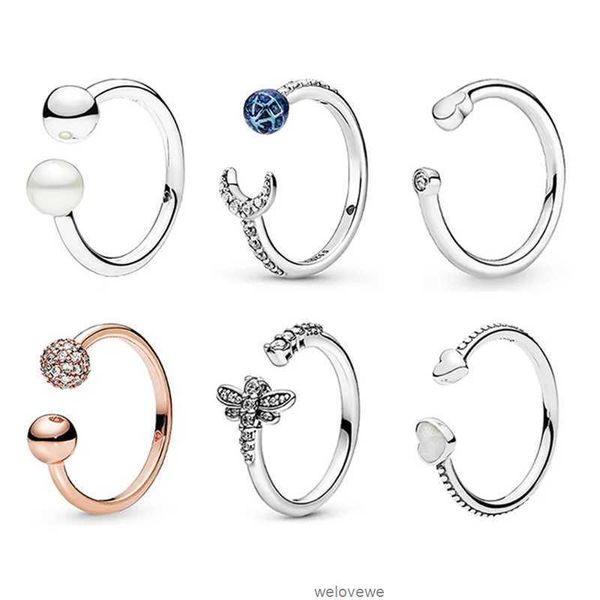 Pan-Style-Ring aus S925-Sterlingsilber, Roségold, offene Libellenperle, herzförmiger Reihenring, Urlaubsgeschenk für Frauen