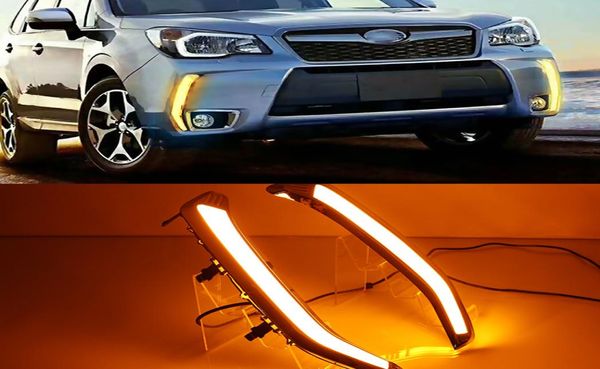 1 пара светодиодных DRL дневных ходовых огней, дневной свет, водонепроницаемая желтая сигнальная лампа для Subaru Forester 2013 2014 2015 2016 2017 20182496134