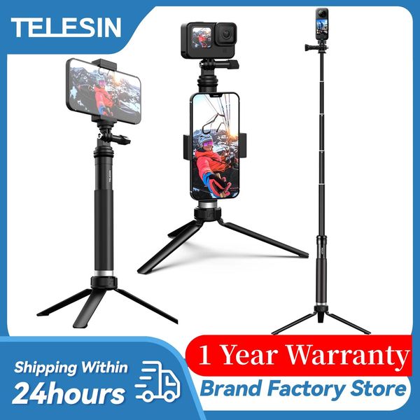 Stative Telesin 90 cm Selfie-Stick mit Stativ aus Aluminiumlegierung für Gopro Hero 11 10 9 8 7 5 Dji Osmo Action 3 Action-Kamera Smartphone