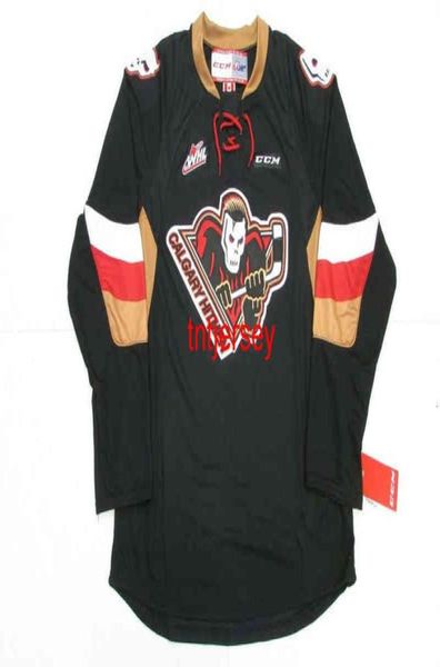 rara STITCHED CUSTOM CALGARY HITMEN WHL BLACK CCM Maglia da hockey Aggiungi qualsiasi nome Numero Uomo Gioventù Donna XS5XL3822991