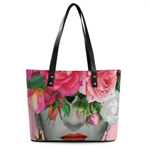 Sacos de noite abstratos mulheres cabeça bolsas femininas lindas flores em sacola estética ao ar livre ombro bolso impressão shopper