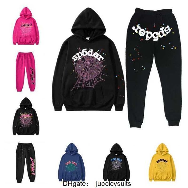 2024 Мужские спортивные костюмы Sp5der Hoodies 555555 Серо-серый Web Hoodie Pants Spider Sweater Set VPNS